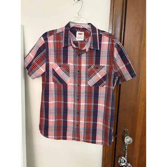 Levi's Other - Levis Shirt Mens Small Red Blue Plaid Short Sleeve Button Up